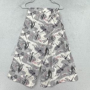 100% Silk Scarf Zazou Luxe Gray Pink Dragonfly Insect Pond Floral Boho Whimsical